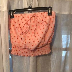 Pink floral strapless shirt